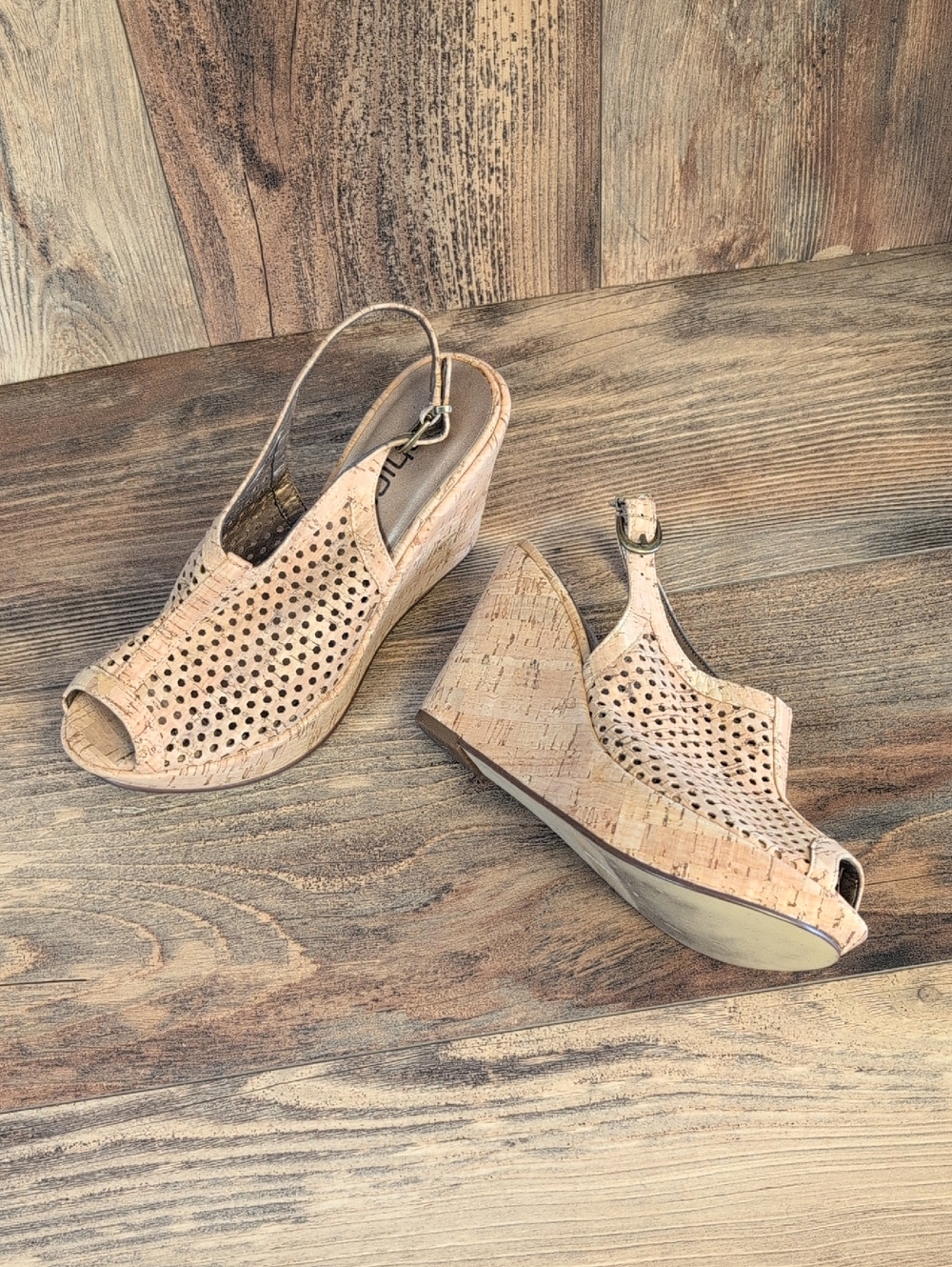 Chico's Cork Wedge Slingback Sandals 6.5 M473